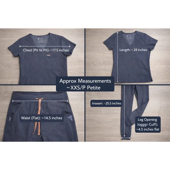 FIGS Scrub Set XXS Petite Graphite Gray Jogger Pants + V-Neck Top - Picture 8 of 9